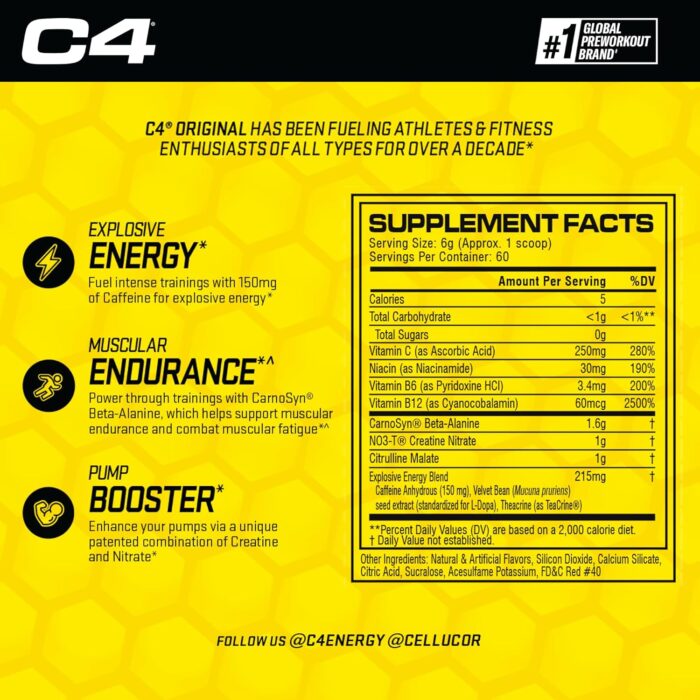 C4 Original Pre Workout - Fruit Punch, 60 Servings (360g) - Image 2
