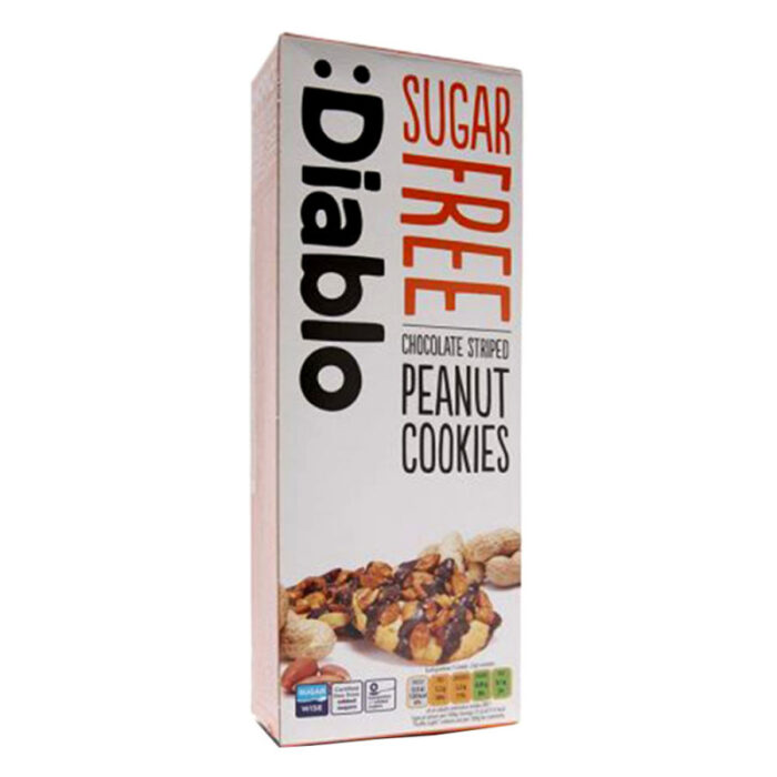 :Diablo Chocolate Striped Peanut Cookies Sugar Free 150grms - Image 1