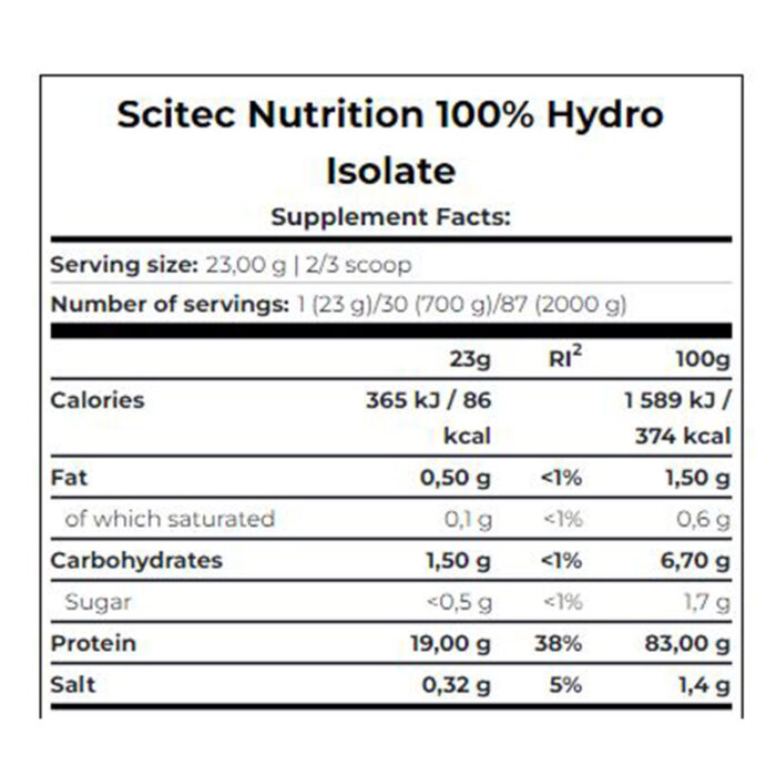 Scitec Nutrition Hydro Isolate Vanilla (2kg) - Image 2