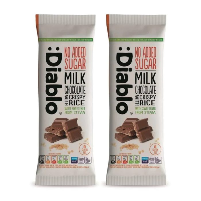 Diablo Stevia Milk Crispy No Added Sugar 75grms - 2 pcs - Image 1