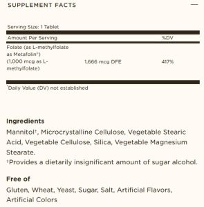 Solgar Folate 1000 MCG Metafolin 1,000MCG 60 Tablets - Image 2